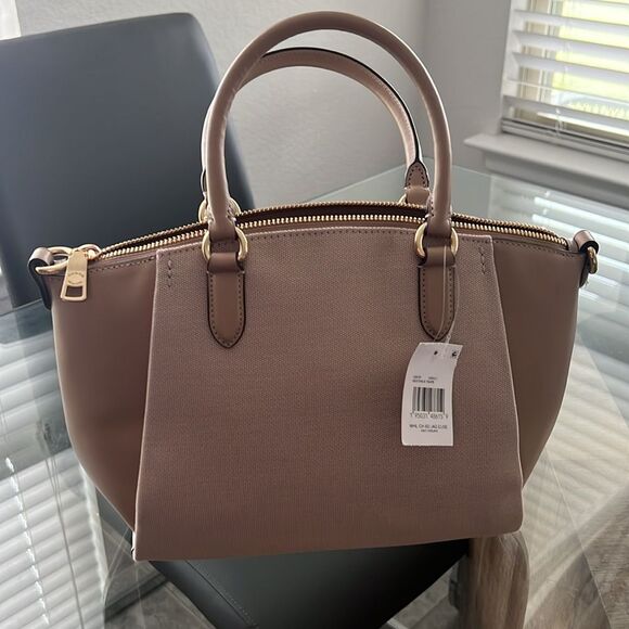 Coach Badge Jacquard Elise Satchel in Chalk Taupe, New - Picture 8 of 14